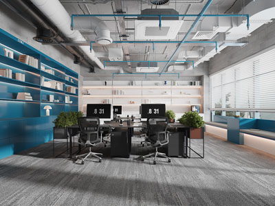 工业风loft公共办公区3d模型 工业风loft公共办公区