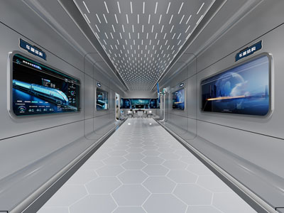 现代企业展厅过道3d模型 现代企业展厅过道