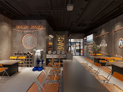 工业风loft饭店餐馆 烧烤店3d模型 工业风loft饭店餐馆 烧烤店