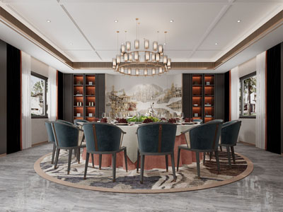 新中式酒店包厢包间3d模型 新中式酒店包厢包间