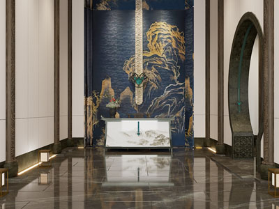 中式大堂前台3d模型 中式大堂前台