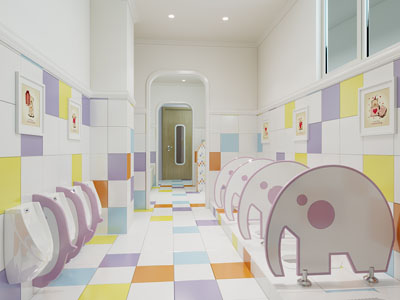 现代幼儿园公共卫生间 洗手间3d模型 现代幼儿园公共卫生间 洗手间