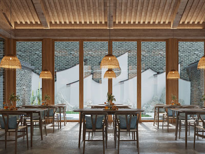 新中式饭店餐馆3d模型 新中式饭店餐馆