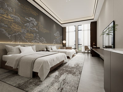 新中式酒店客房3d模型 新中式酒店客房