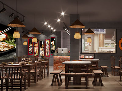 工业风loft饭店餐馆 烧烤店3d模型 工业风loft饭店餐馆 烧烤店