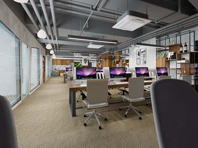 工业风loft公共办公区3d模型 工业风loft公共办公区