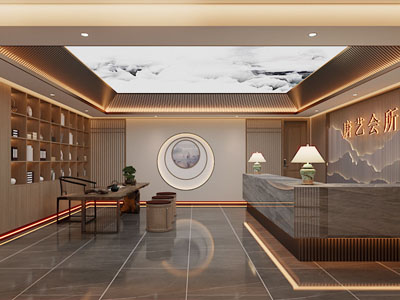新中式会所大堂前台接待3d模型 新中式会所大堂前台接待