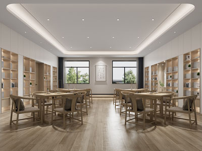 新中式书吧 阅览室 图书馆3d模型 新中式书吧 阅览室 图书馆