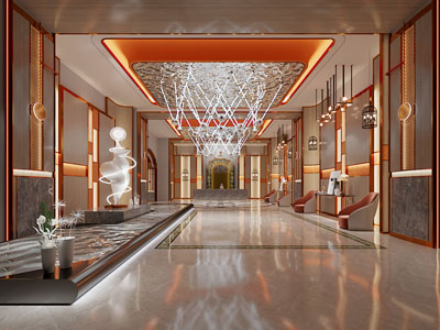 现代轻奢大堂前台接待3d模型 现代轻奢大堂前台接待