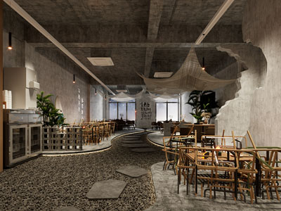 工业风loft复古做旧饭店餐馆3d模型 工业风loft复古做旧饭店餐馆