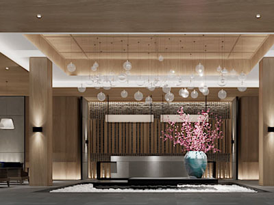 新中式大堂前台接待 休闲区