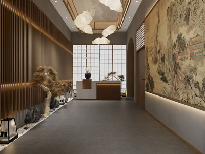 新中式前台接待 酒店过道