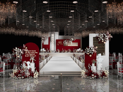 现代酒店婚庆宴客厅 舞台 就餐区