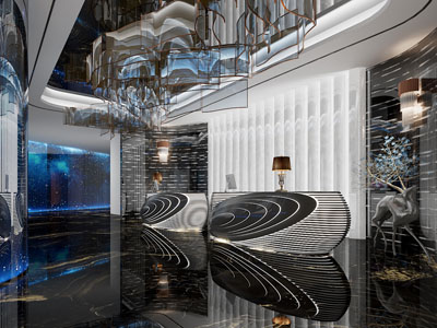 新中式酒店大堂前台接待