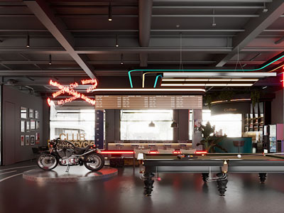 工业风loft桌球俱乐部 台球室