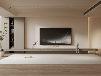 侘寂风客厅电视背景墙3d模型 侘寂风客厅电视背景墙