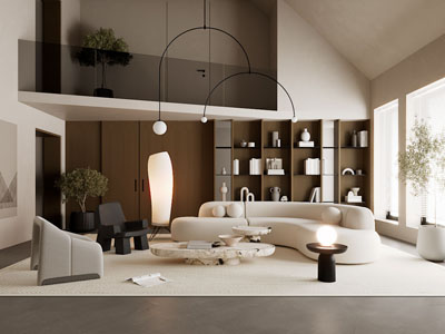 侘寂风别墅挑高客厅