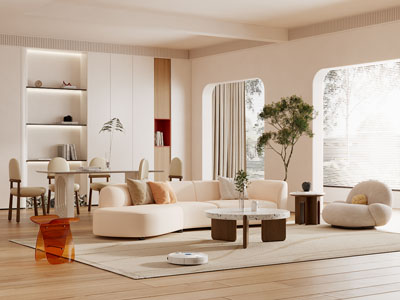 现代奶油风客厅餐厅