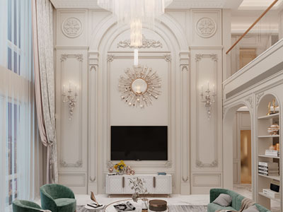 欧式别墅挑高客厅电视背景墙3d模型 欧式别墅挑高客厅电视背景墙