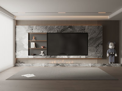 现代客厅电视背景墙3d模型 现代客厅电视背景墙