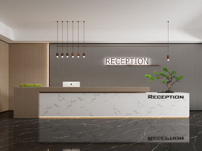 新中式前台接待台3d模型 新中式前台接待台