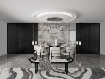 现代餐厅餐桌椅组合3d模型 现代餐厅餐桌椅组合