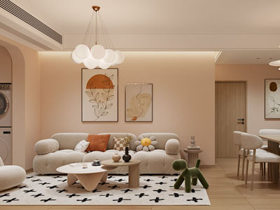 现代奶油风客厅餐厅