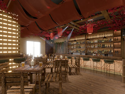 现代复古饭店餐馆就餐区
