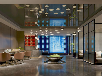 现代售楼处大堂前台接待区 洽谈区