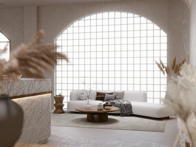 侘寂风客厅多人沙发 茶几组合