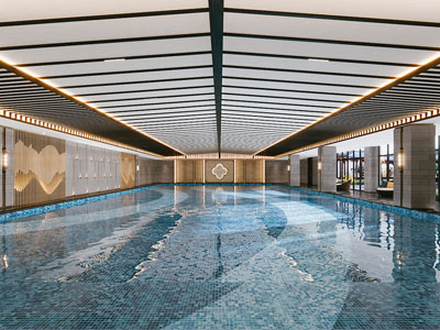 新中式游泳馆 游泳池3d模型 新中式游泳馆 游泳池