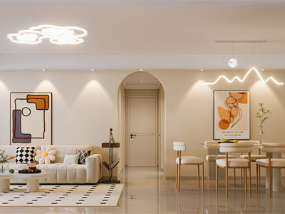 现代奶油风客厅餐厅