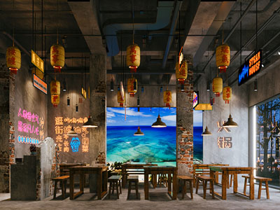 工业风loft饭店餐馆 火锅店3d模型 工业风loft饭店餐馆 火锅店