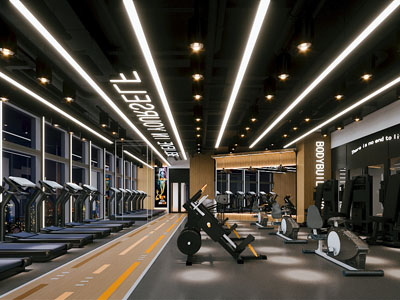 工业风loft健身房3d模型 工业风loft健身房