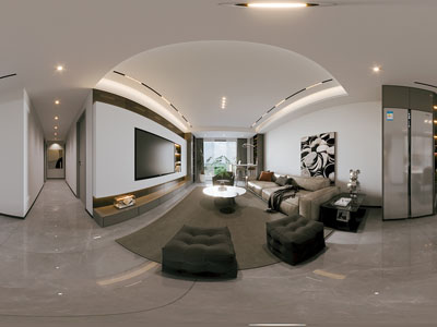 现代全景客厅餐厅