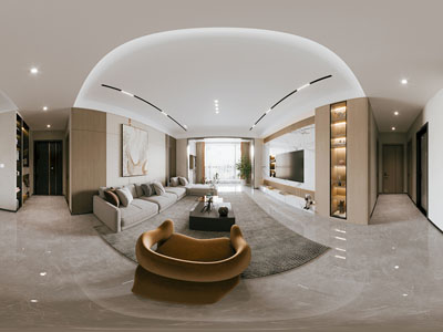 现代全景客厅餐厅