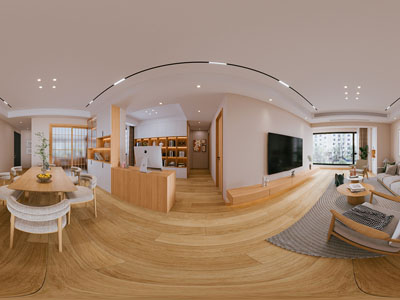 现代全景客厅餐厅