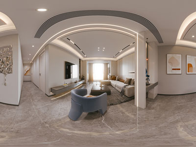 现代全景客厅餐厅