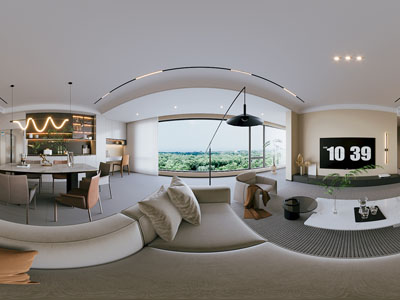 现代全景客厅餐厅