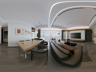 现代全景客厅餐厅