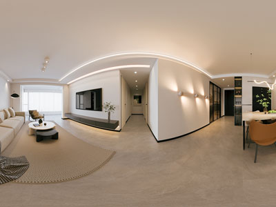 现代全景客厅餐厅