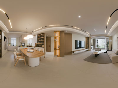 现代全景客厅餐厅