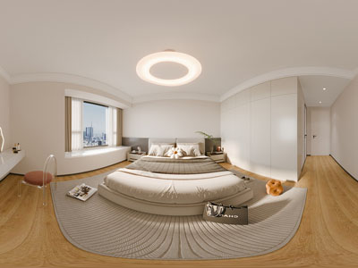 现代奶油风全景卧室