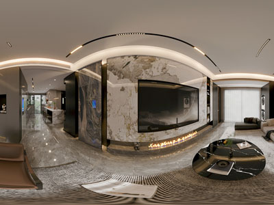 现代全景客厅餐厅