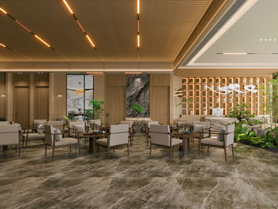 新中式大堂前台接待区 洽谈区