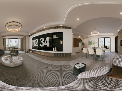 现代全景客厅餐厅