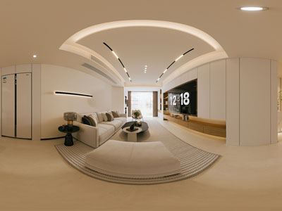 现代奶油风全景客厅餐厅