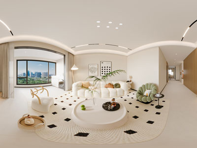 现代奶油风全景客厅