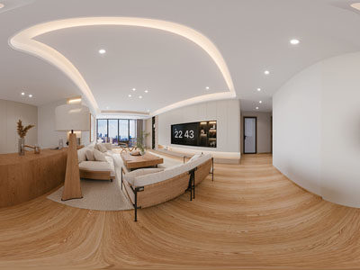 现代木质全景客厅餐厅