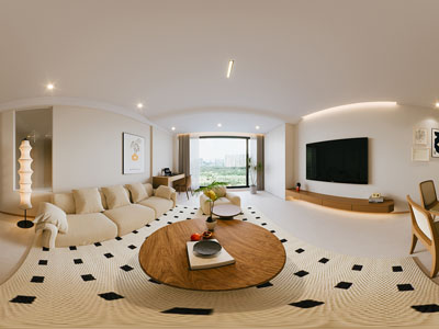 侘寂风奶油全景客厅餐厅